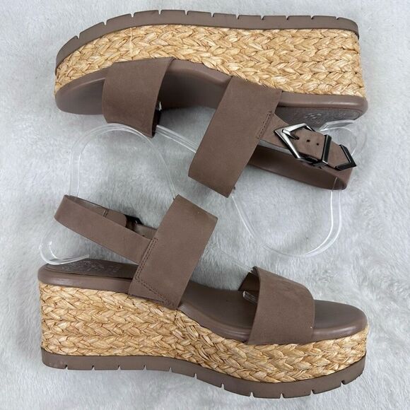 Vince Camuto Women's 8.5 Miapelle Platform Wedge Sandal Brown Leather Espadrille - Picture 2 of 8